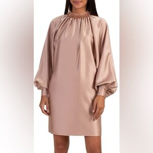 Terrestrial Beaded Collar Long Sleeve Shift Dress